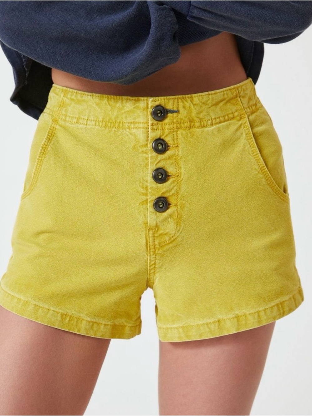 Stylish Anthropologie Yellow Lace-Up high rise Women Shorts